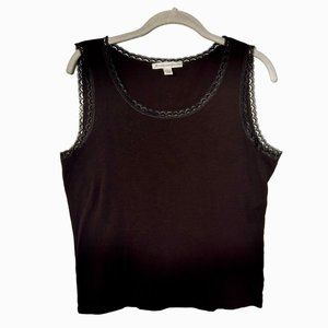 JM Collection Petite Lace Trimmed Tank Top in Brown - Size PL